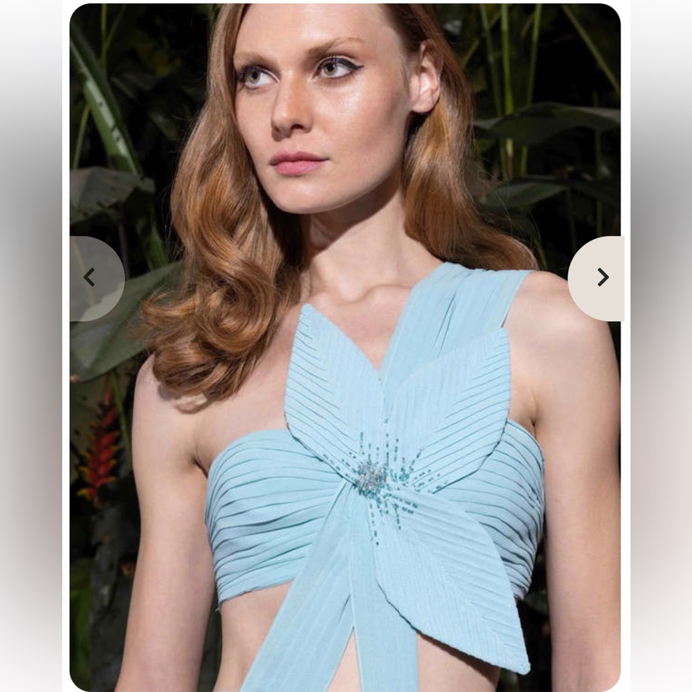 PatBO NWT Flower Appliqué One Shoulder Gown- Island Blue - Picture 4 of 10